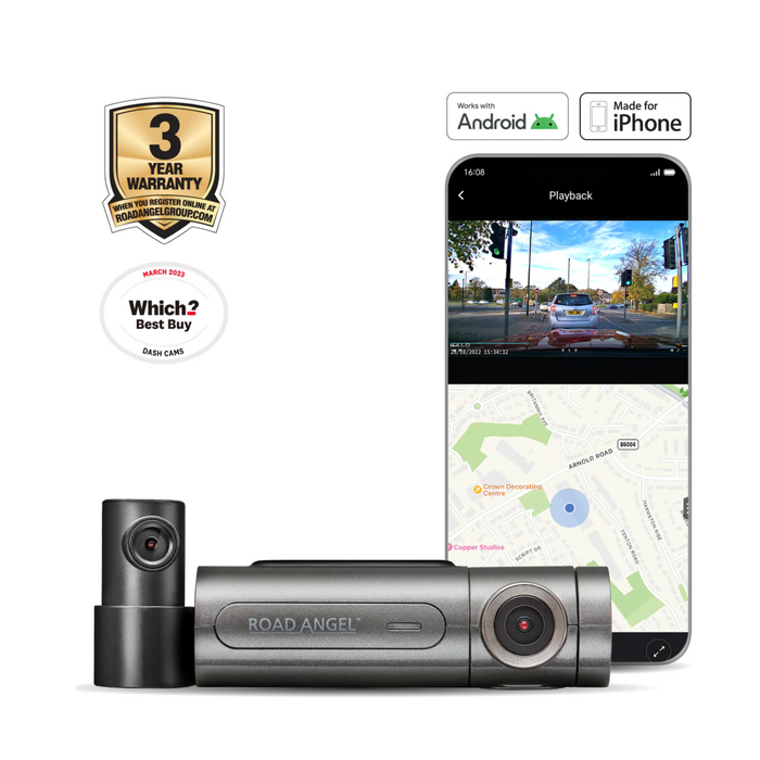 Road Angel HALO PRO Dual-Camera Dash Cam | 2K HD, GPS, Parking Mode | 140° Wide-Angle, Super Night Vision, Wi-Fi