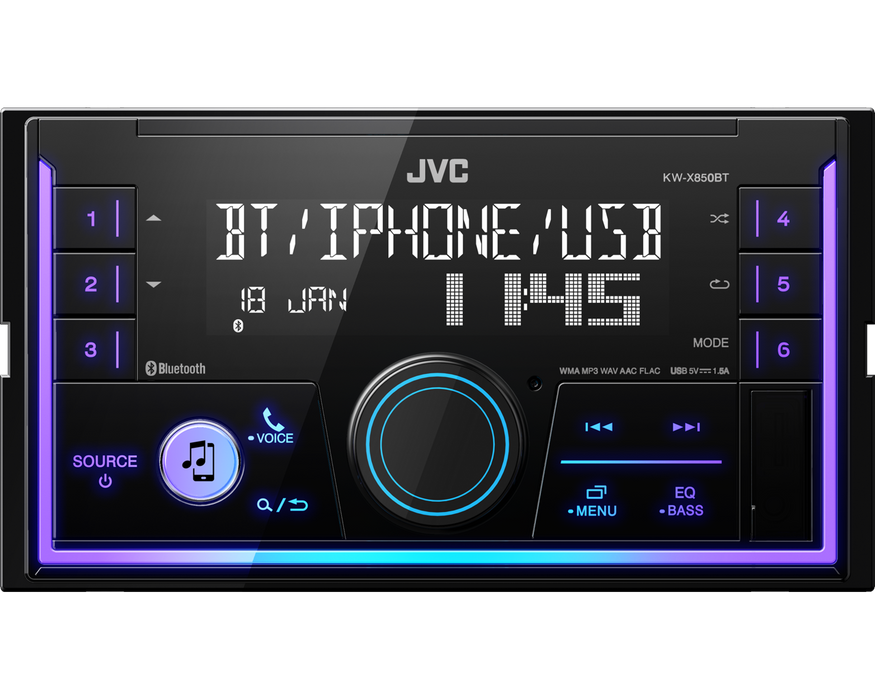 JVC KW-X850BT Mechless 2-Din Digital Media Receiver with Bluetooth USB Compatible with iPhone/Android