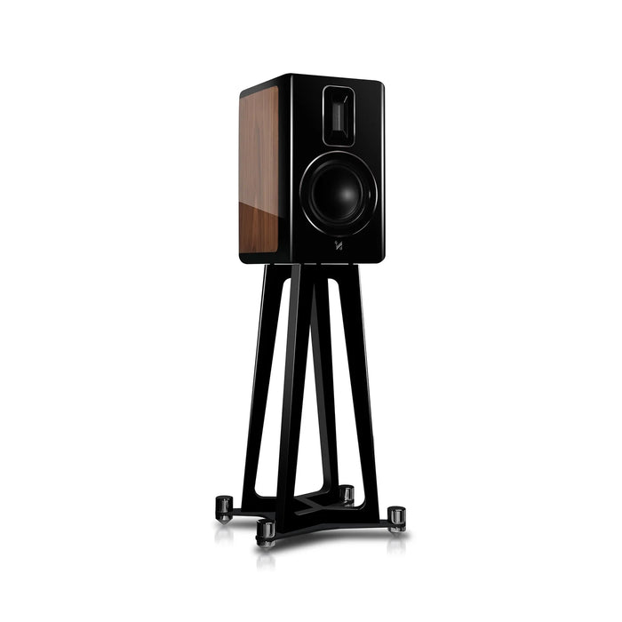 QUAD REVELA 1 WALNUT STANDMOUNT SPEAKER with stands