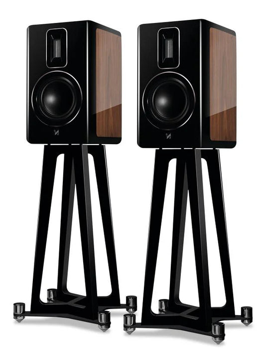 QUAD REVELA 1 WALNUT STANDMOUNT SPEAKER with stands