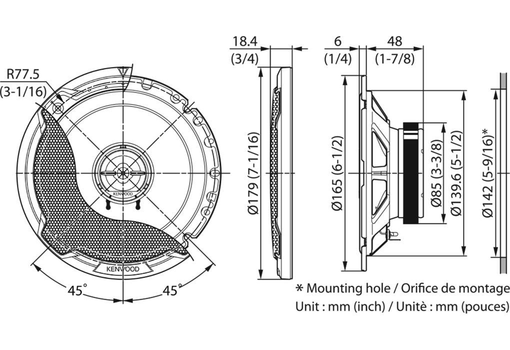 Kenwood KFC-PS1796 6" 17cm coaxial 3-way speakers 330W