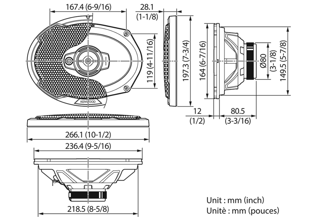 Kenwood KFC-PS6976 550W 6" x 9" 3 Way Full Range Coaxial Speakers with Grills