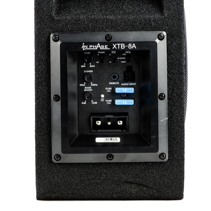 In Phase XTB-8A 600W Active Amplified Subwoofer Enclosure with Built in Class D Amp, Bass Remote and Quick Release Connections
