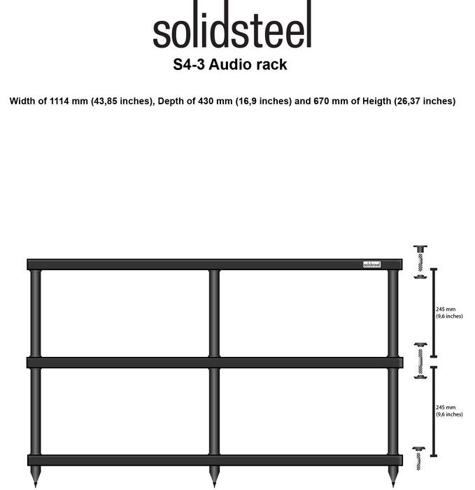 Solid Steel S4-3 3 Shelf A/V Stand White