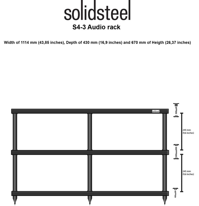 Solid Steel S4-3 3 Shelf A/V Stand Black