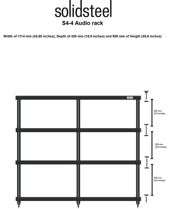 Solid Steel S4-4 4 Shelf A/V Stand White
