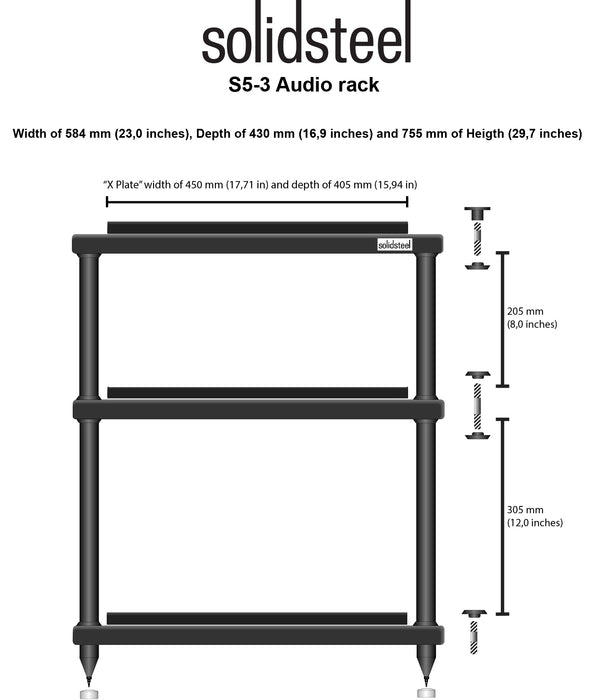 Solid Steel S5-3 3 Shelf Hifi Stand Black