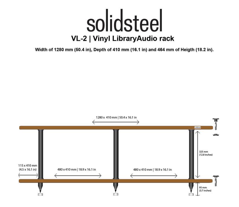 Solid Steel VL2 2 Shelf Stand With Vinyl Storage Walnut
