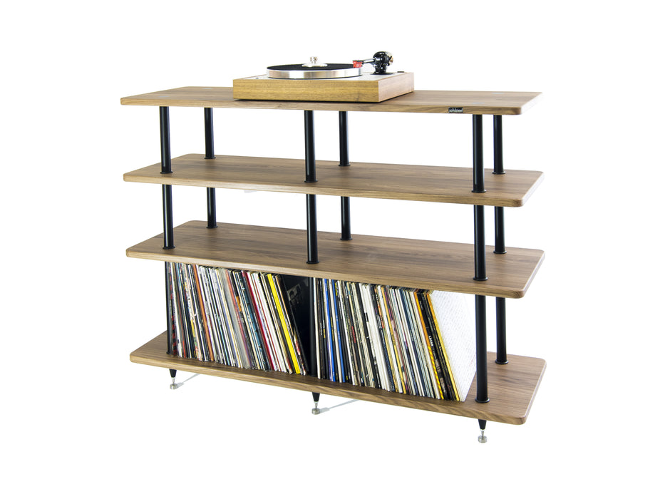 Solid Steel VL4 4 Shelf Stand With Vinyl Storage Walnut