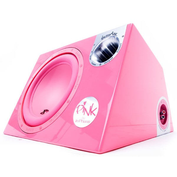 In Phase Car Audio XTPP12 1400W 12" subwoofer in custom pink enclosure